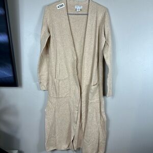 Ruby moon med cardigan tan 18”p2pm. 42”length 14”slit on both sides  pre worn